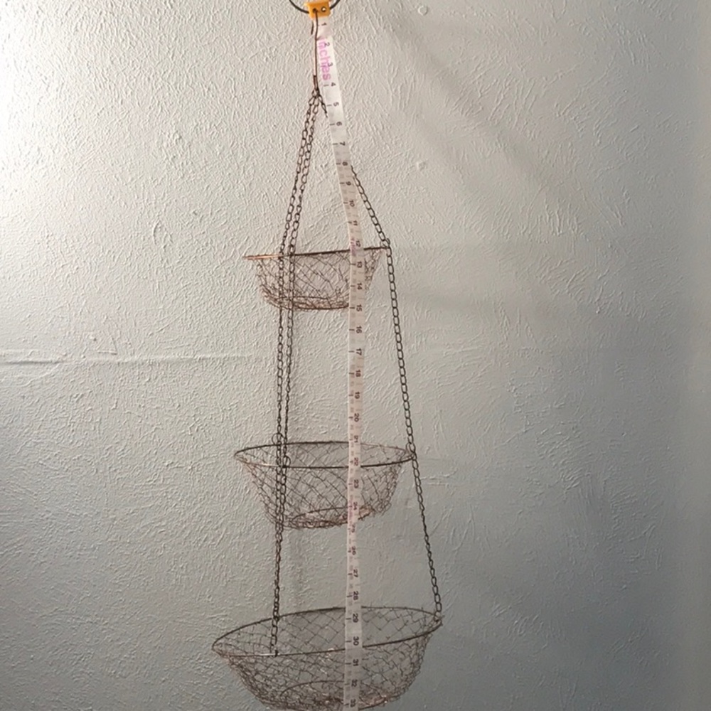 Vintage 3 tier hanging round metal copper color fruit vegetable hanger not hung - Picture 10 of 12